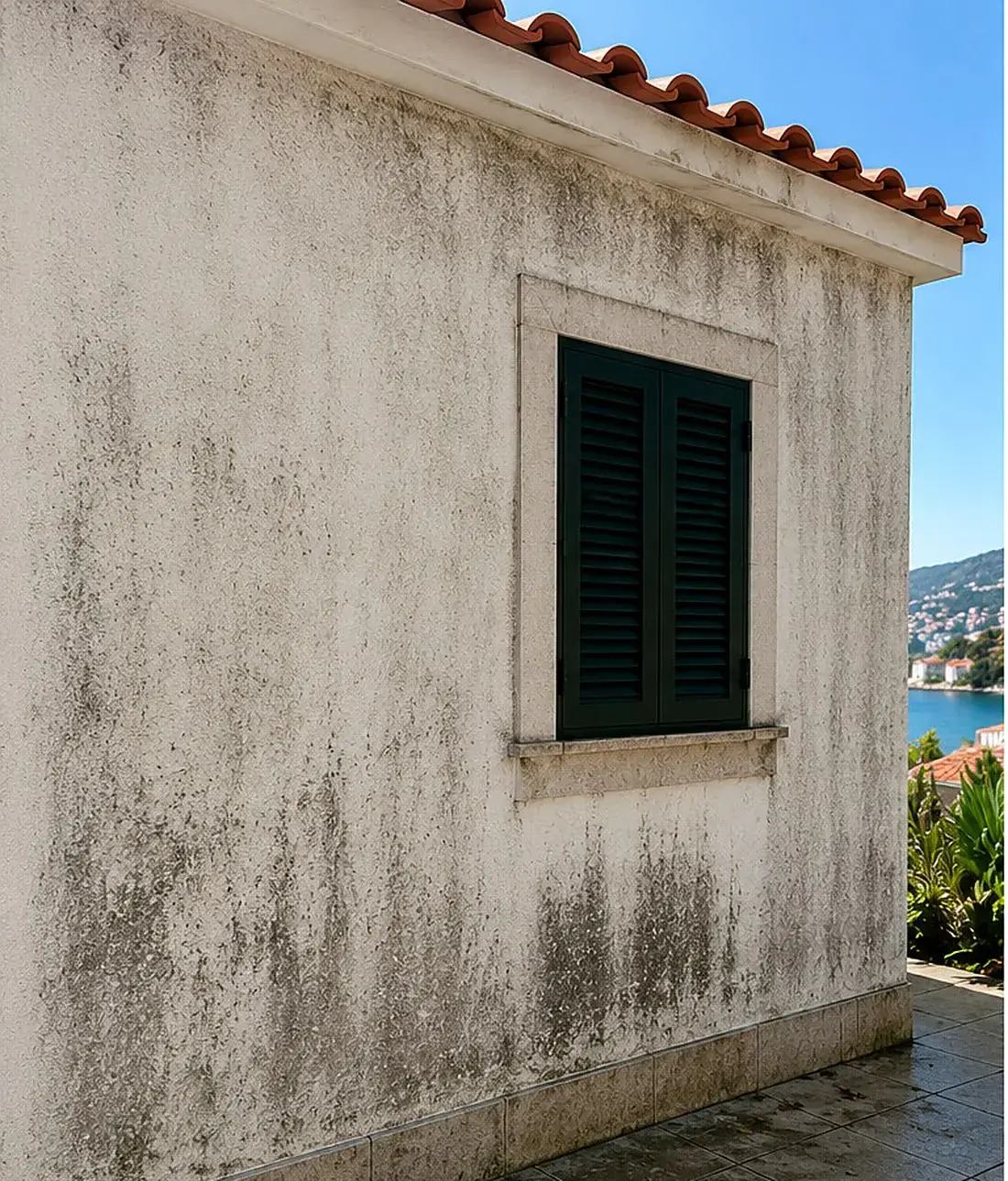 Fachada antes da limpeza profissional em Câmara de Lobos, Madeira