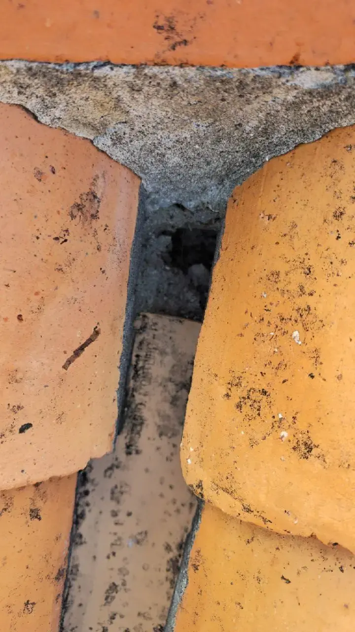 Telhado com telhas escurecidas antes da lavagem em Machico, Madeira